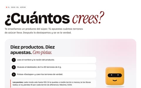 El juego «¿Cuántos crees?»: la foto de un producto y el deslizador para adivinar sus terrones.