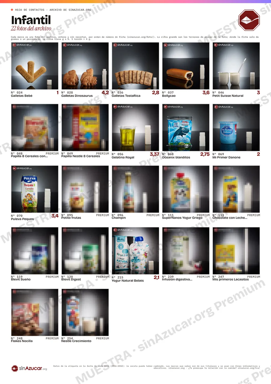 Vista previa, con marca de agua y las fotos reservadas pixeladas, de la hoja de contactos «Infantil»