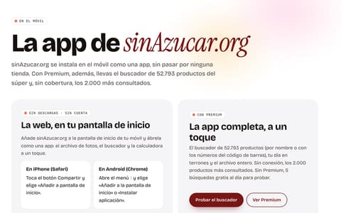 La app instalable de sinAzucar.org: cómo añadirla a la pantalla de inicio y usarla sin conexión.