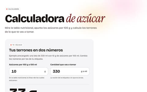 La calculadora de sinAzucar.org: gramos de azúcar de la etiqueta convertidos en terrones de 4 g.