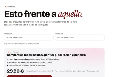 El comparador: dos productos lado a lado, con sus terrones por ración.
