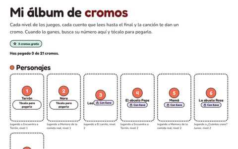 El álbum de cromos de Terrón: los huecos del álbum y algunos cromos ilustrados.