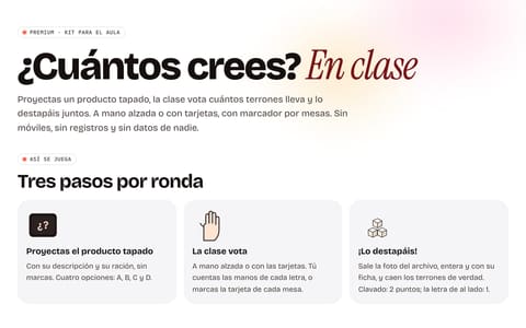 «¿Cuántos crees?» en clase: la pantalla para proyectar con las respuestas A, B, C y D.