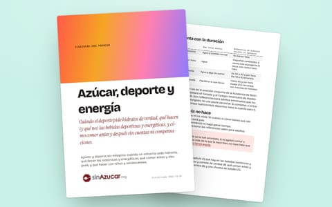 La portada de la guía «Azúcar, deporte y energía» y, detrás, una página de su muestra gratuita.