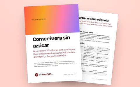 La portada de la guía «Comer fuera sin azúcar» y, detrás, una página de su muestra gratuita.