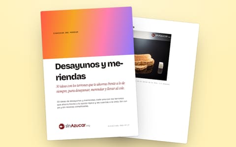 La portada de la guía «Desayunos y meriendas» y, detrás, una página de su muestra gratuita.
