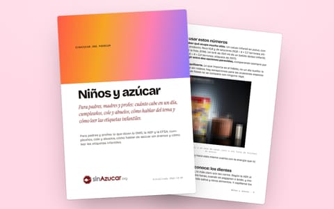 La portada de la guía «Niños y azúcar» y, detrás, una página de su muestra gratuita.