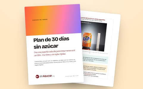La portada de la guía «Plan de 30 días sin azúcar» y, detrás, una página de su muestra gratuita.