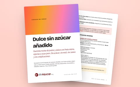 La portada de la guía «Dulce sin azúcar añadido» y, detrás, una página de su muestra gratuita.