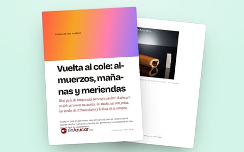 La portada de la guía «Vuelta al cole» y, detrás, una página de su muestra gratuita.