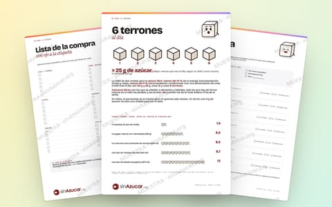 Los imprimibles en A4: «6 terrones al día», la lista de la compra y la semana sin azúcar.