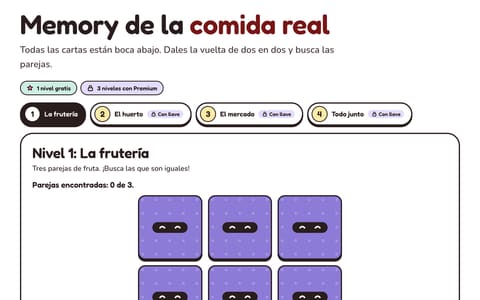 El «Memory de la comida real»: cartas ilustradas boca abajo y boca arriba.