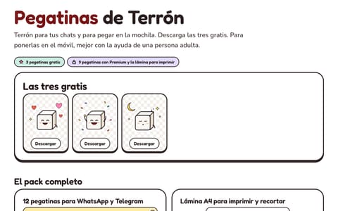 Las pegatinas de Terrón: la lámina imprimible y los stickers para mensajería.