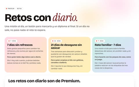 Los retos con diario de Premium: tarjetas de cada reto con sus días.