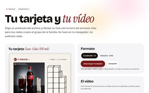 «Tu tarjeta y tu vídeo»: un producto con su torre de terrones, listo para compartir.