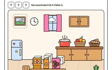 El juego «Encuentra a Terrón»: una cocina ilustrada en la que se tocan los objetos para buscar a Terrón.