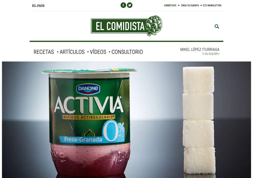 Captura de El Comidista · El País: «Las fotos que muestran el azúcar oculto en tu comida»