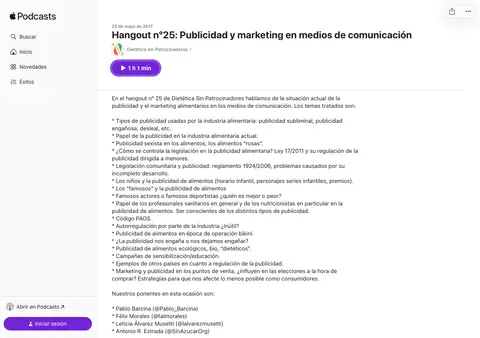 Captura de Dietética sin Patrocinadores (hangout en YouTube y podcast)