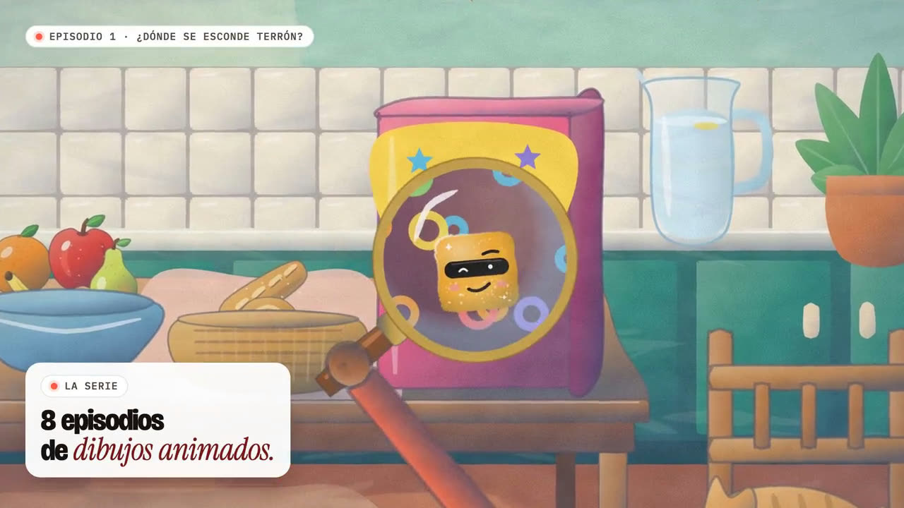 Tráiler del mundo de Terrón: trocitos de la serie animada, los cuentos narrados, los juegos para tocar, la canción con karaoke, láminas para colorear, pegatinas, el diploma y el álbum de cromos, con la canción de fondo.